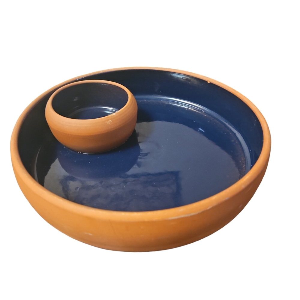 Vintage terracotta chips & dip one piece bowl 9.75" D